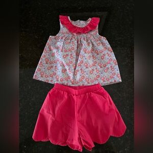Stitchy Fish Floral Top and Red Shorts Set